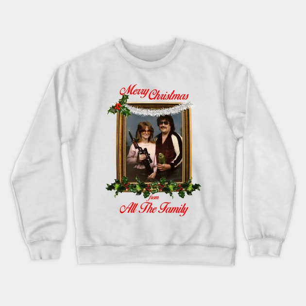 Gun Parrot Merry Christmas From All The Family Crewneck Sweatshirt by Bevatron